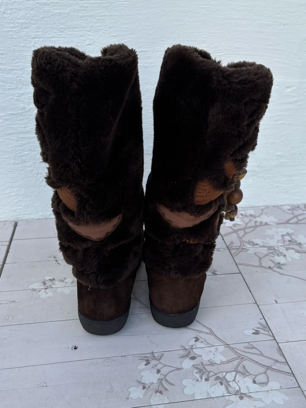 Sam Edelman Dark Brown Faux-Fur Winter Boots with Beaded Tassels